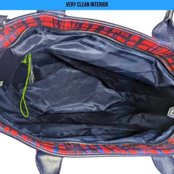 Vera Bradley Large Tassel Tote Blue & Red Coated Canvas 2 Way Crossbody - Picture 8 of 10